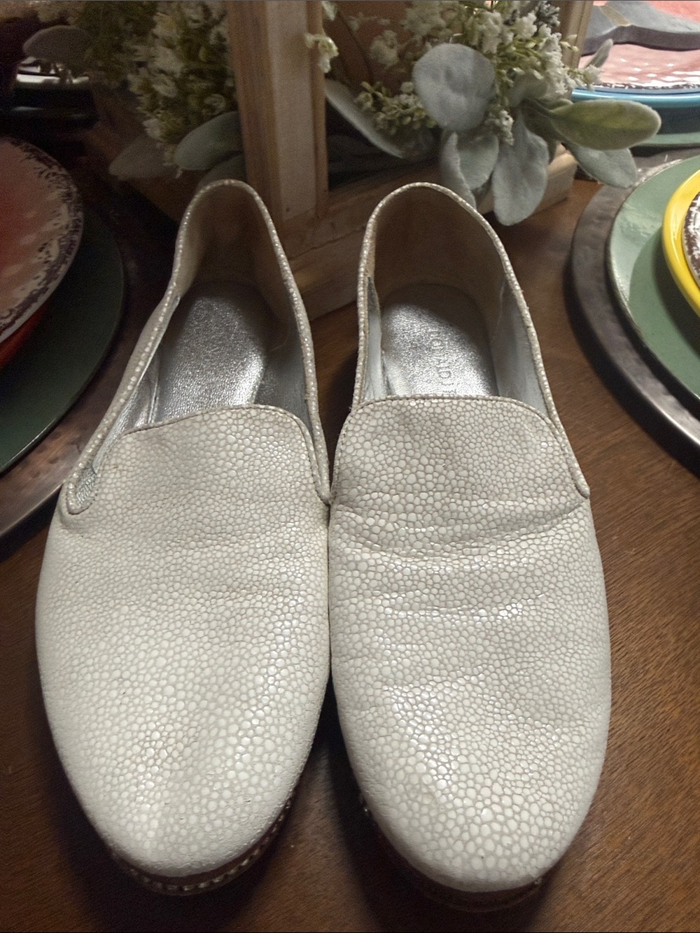 Donald J. Pliner White Textured Slip-On Loafers